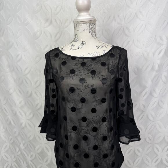 Kate Spade Silk Sheer Polka Dot Evi Flutter Sleeve Black Top Size 00 - Picture 10 of 12